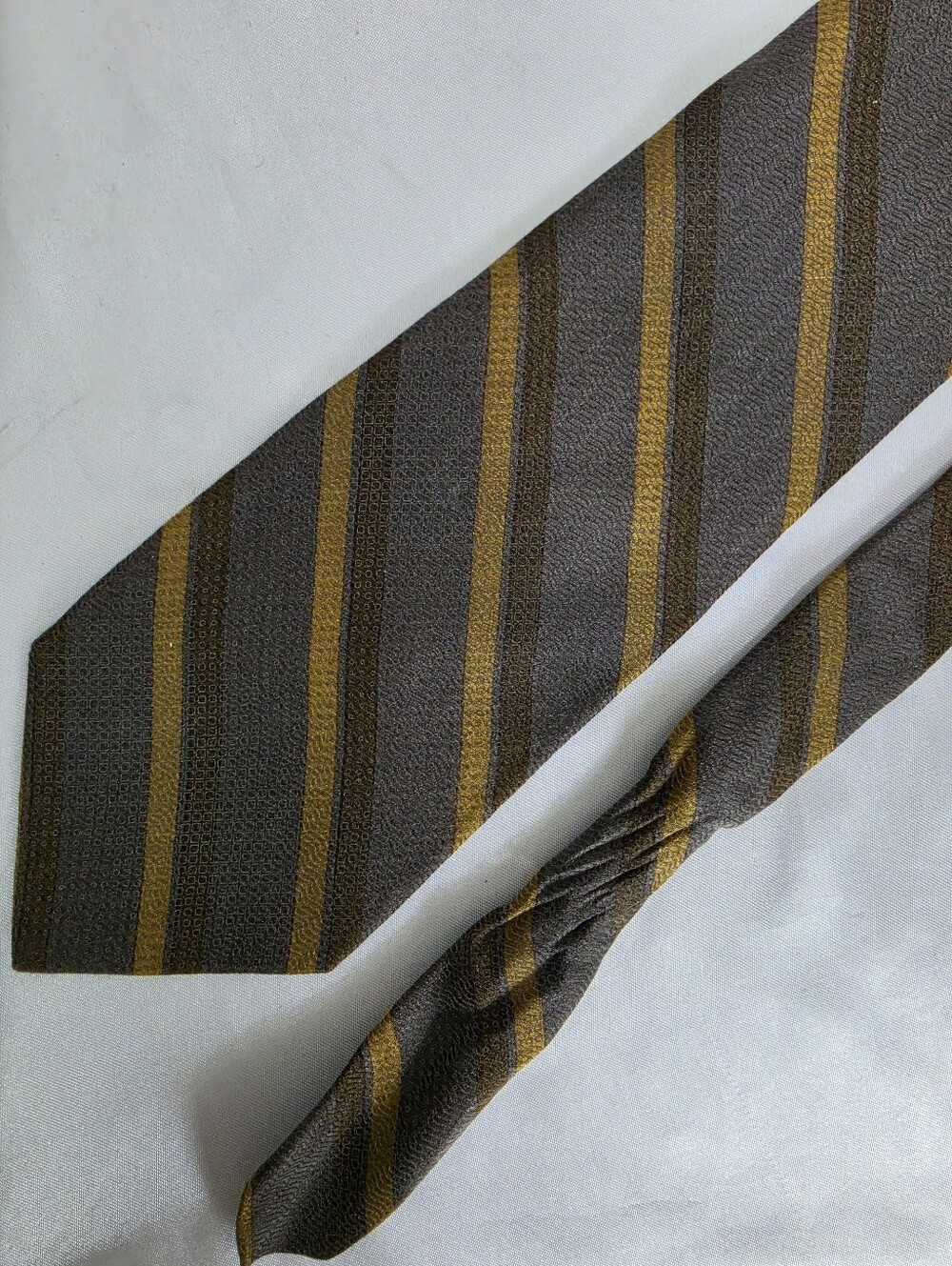Christian Dior Monsieur Brown Tie with Gold Stripe Pattern